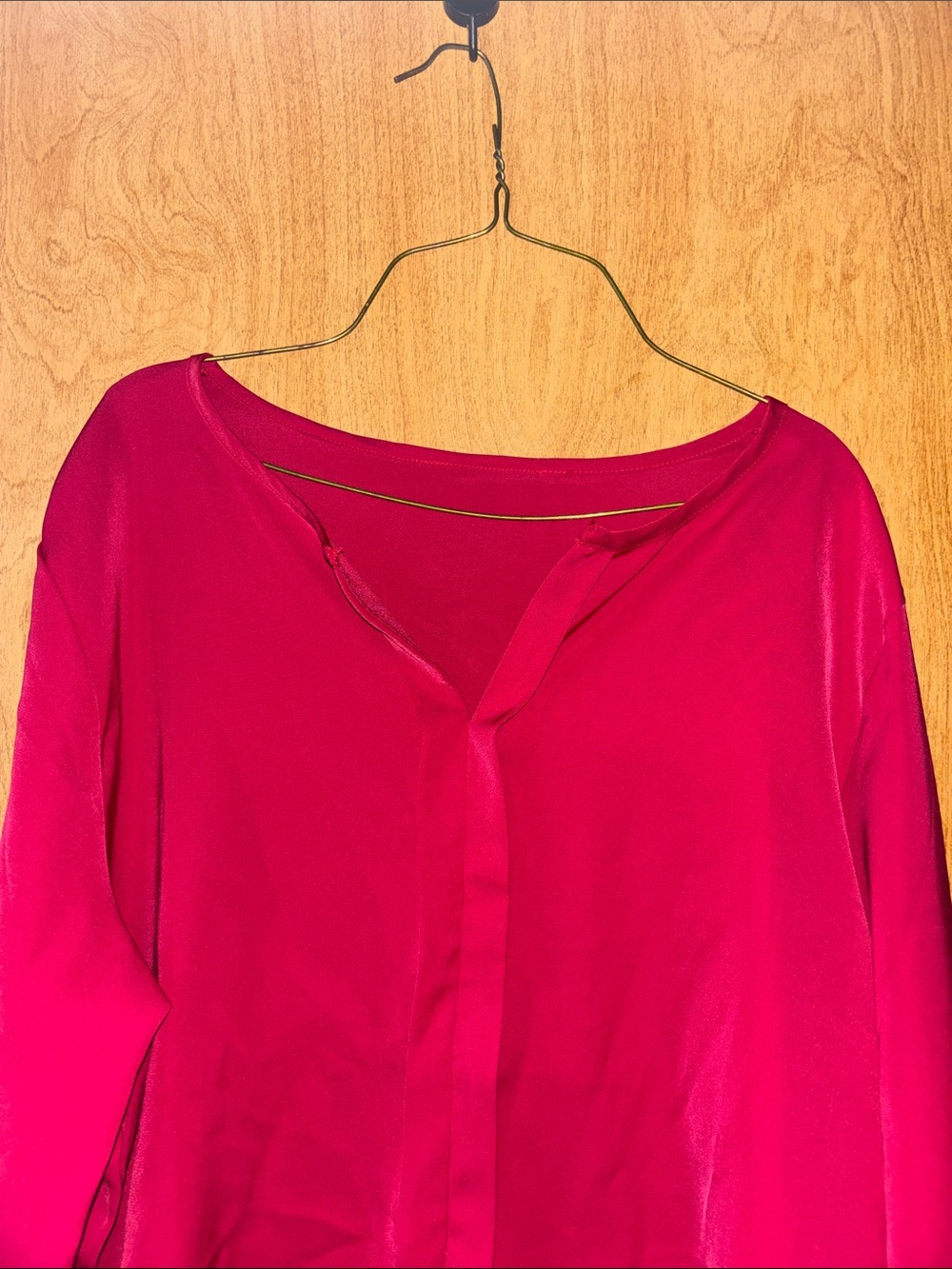Women’s Long-Sleeve V-Neck Blouse - Raspberry Pink - Picture 2 of 2